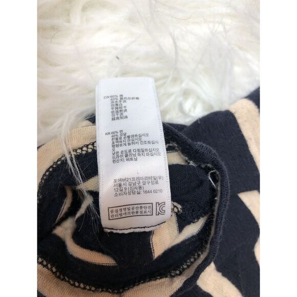 Forever 21 Striped Crop Top‎ Size Medium Cotton Modal Beige Navy Blue Nautical - Picture 6 of 6